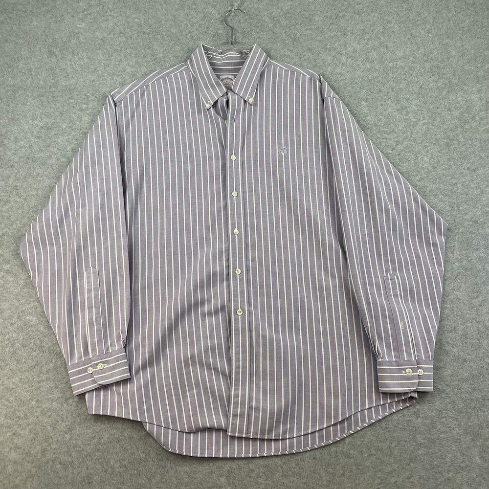 Brooks Brothers Shirt 346 XL Lavender Stripe Traditional‎ Fit Button Down Supima